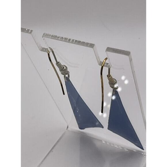 Geometric Blue Triangle Dangle Earrings - Picture 5 of 7